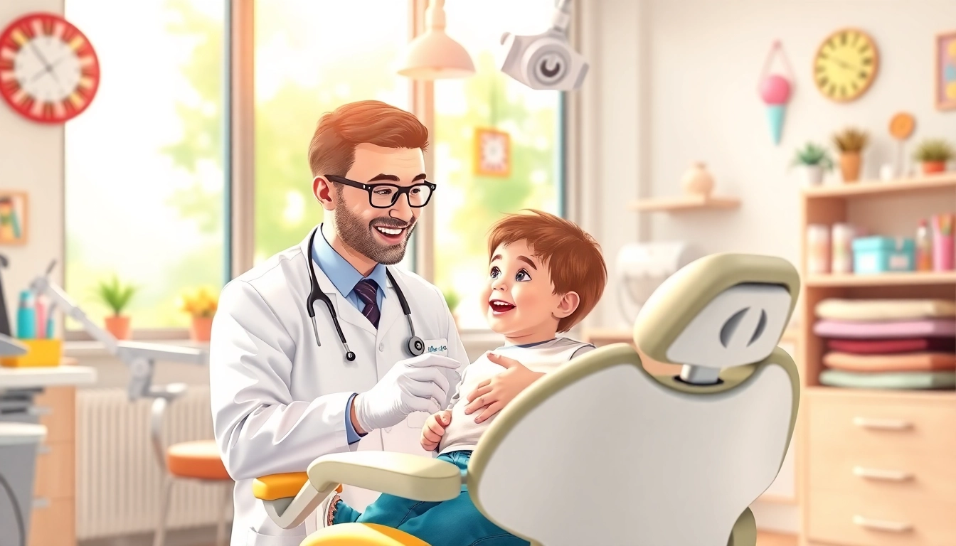 Engaging family dentistry scene showing a dentist with a child, emphasizing care and comfort.