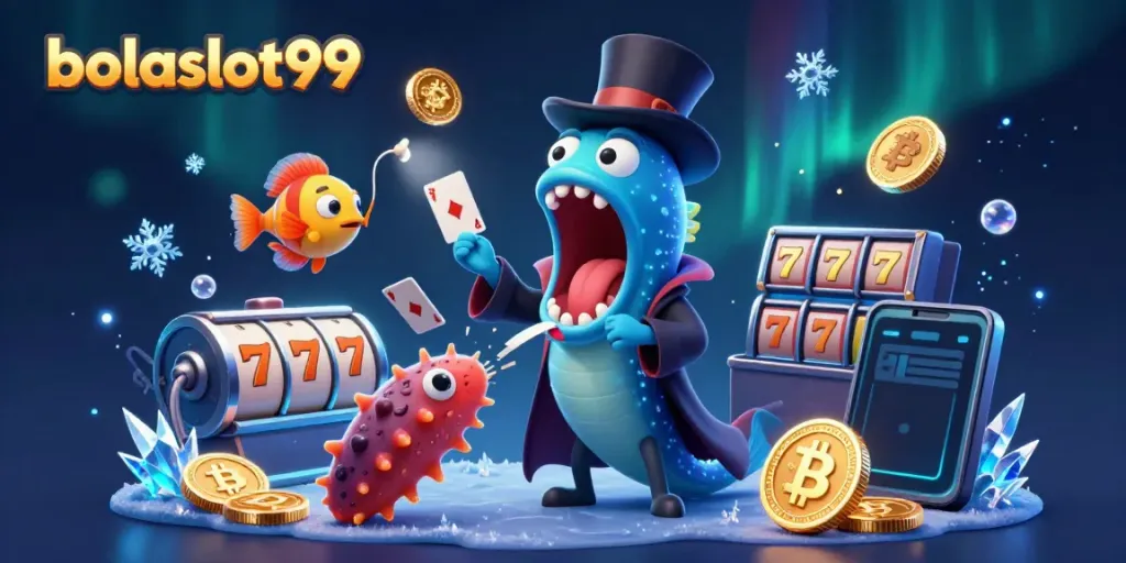 Experience the magic of bolaslot99 with a whimsical illustration of undersea characters performing Casino tricks.