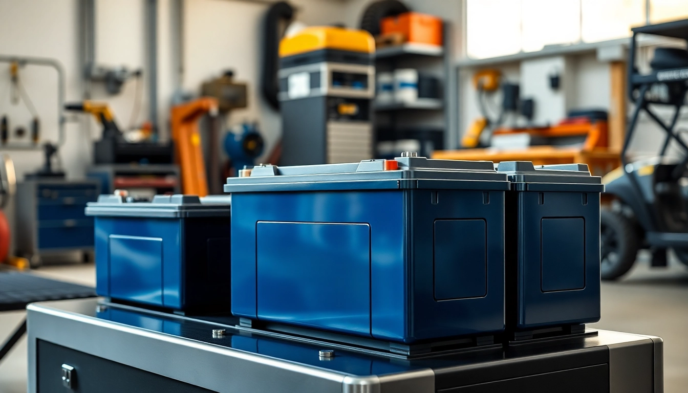 Showcasing lithium golf cart batteries in a modern workshop designed for quality and innovation.