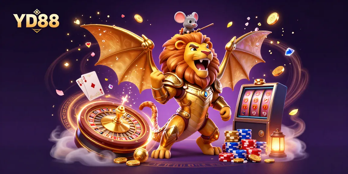 Experience thrilling action at YD88 with a vibrant 3D chimera and treasures depicting the casino excitement.