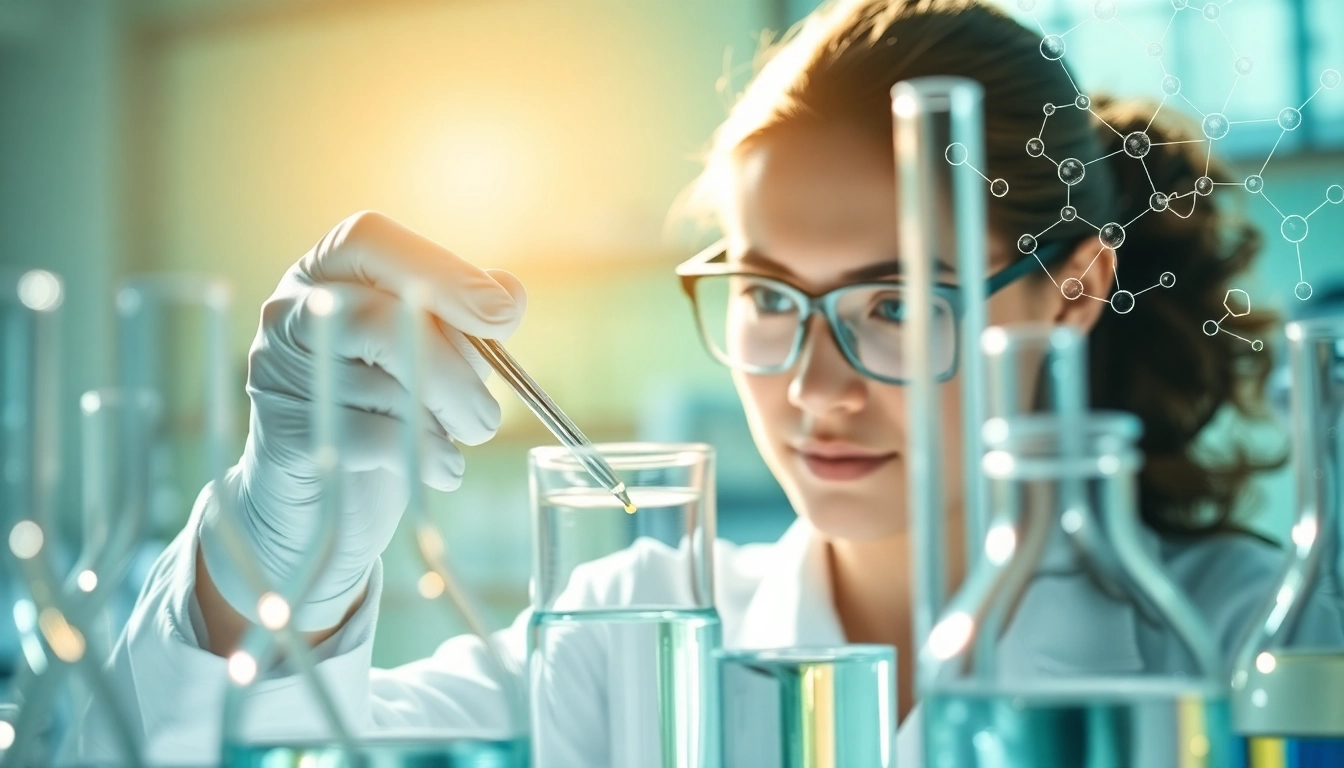 Analyze klow peptide in a professional laboratory with scientific equipment and bright lighting.