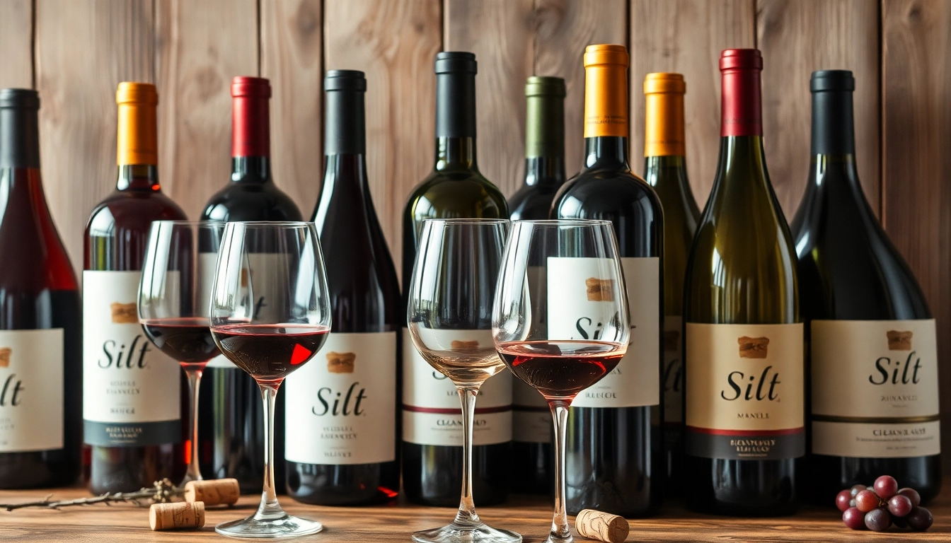 Buy silt wine online with an elegant display of Silt wine bottles and glasses in a cozy setting.