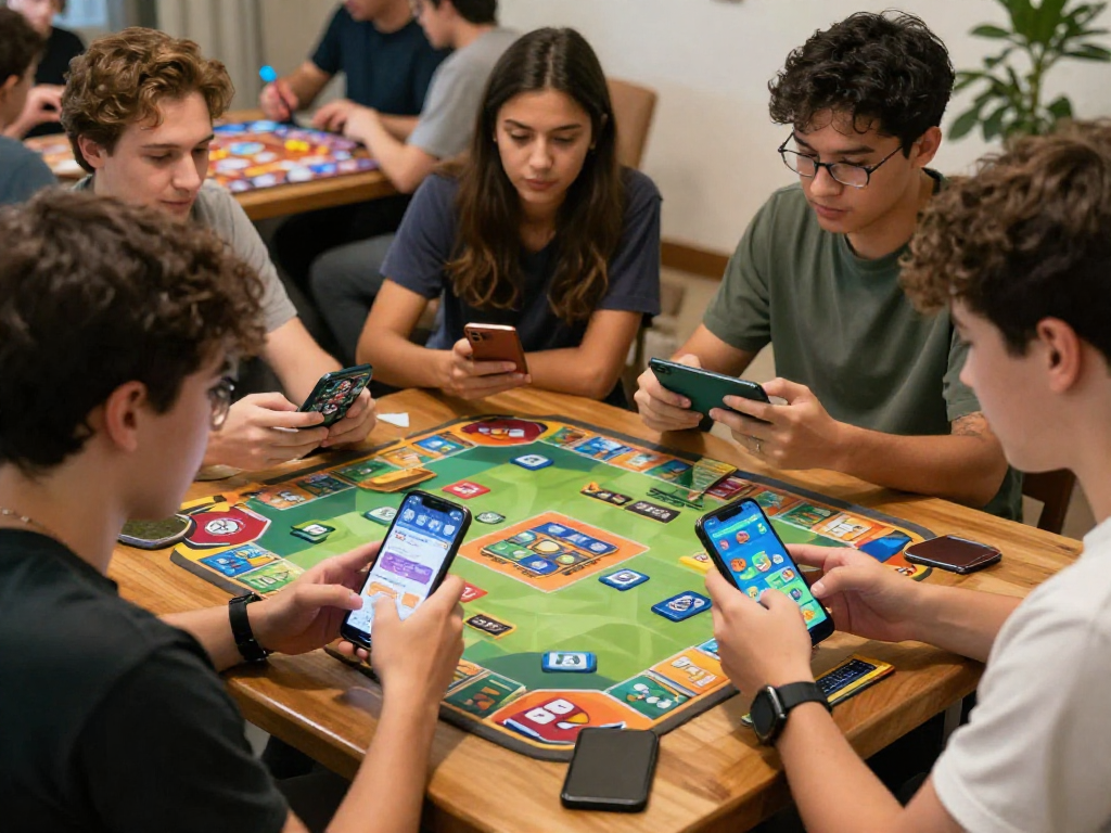 Players enjoying ramble rummy on smartphones in a vibrant gaming environment.