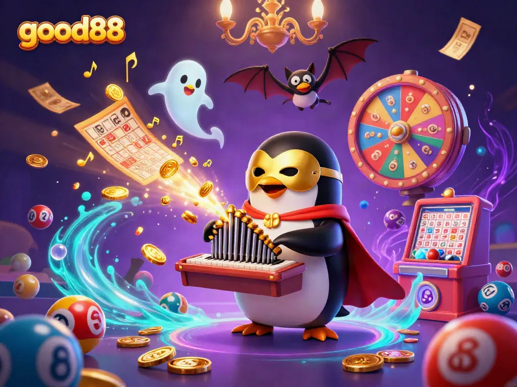 Play and enjoy exciting games at good88 with colorful lottery elements, golden coins, and a spirited atmosphere.