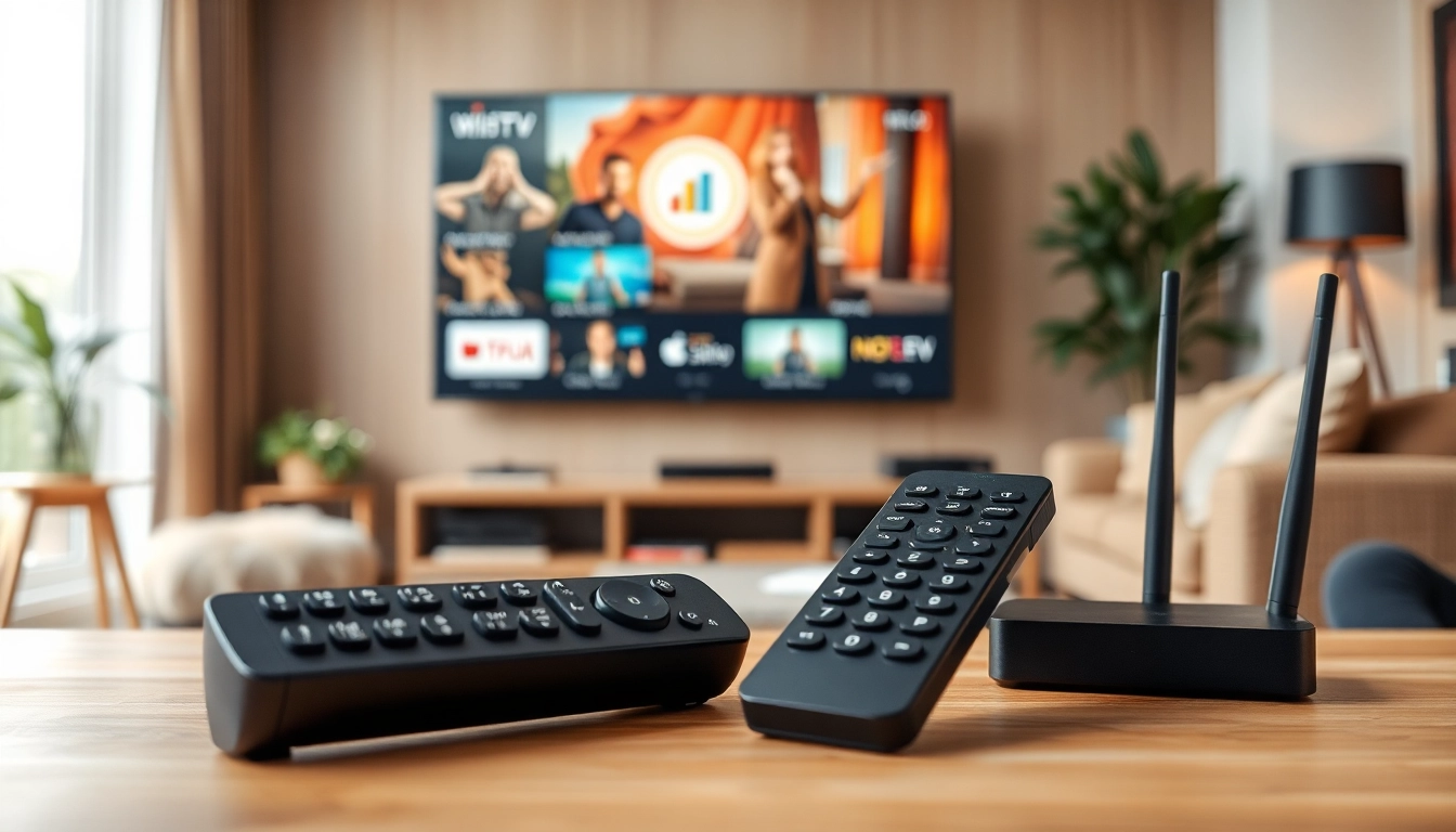Showcase of an IPTV provider in US with smart technology setup in a cozy living room.