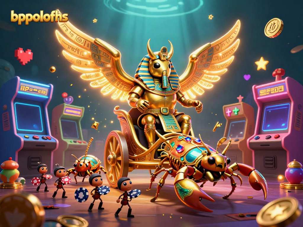 Engage in thrilling gameplay at bppolofhs with a dazzling illustration of a scarab beetle and casino elements.