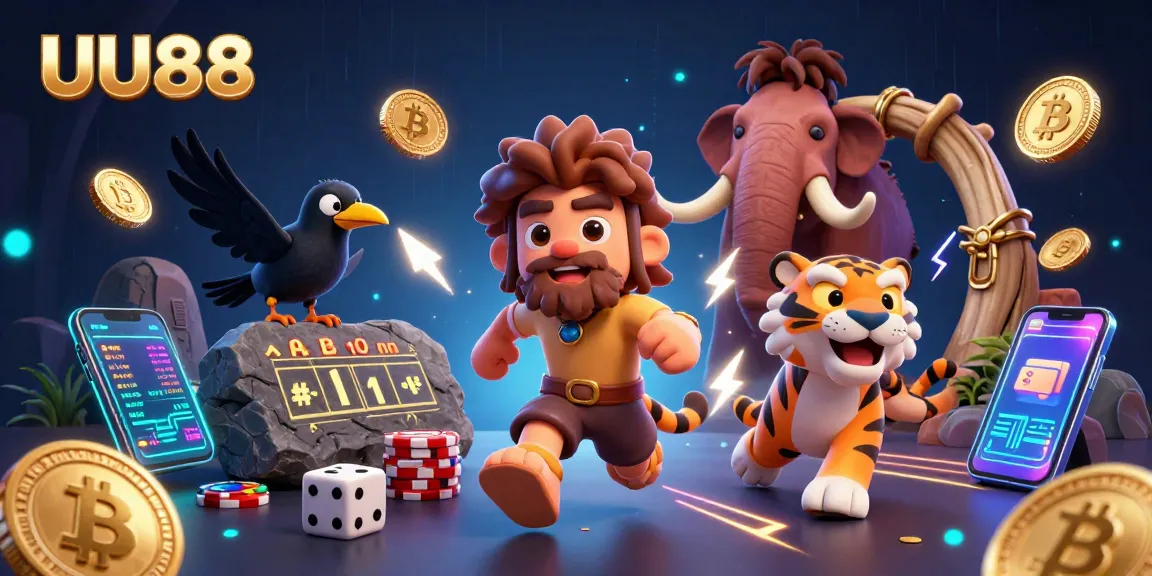 UU88 offers thrilling gaming adventures with caveman and sabertooth tiger in a prehistoric crypto casino.