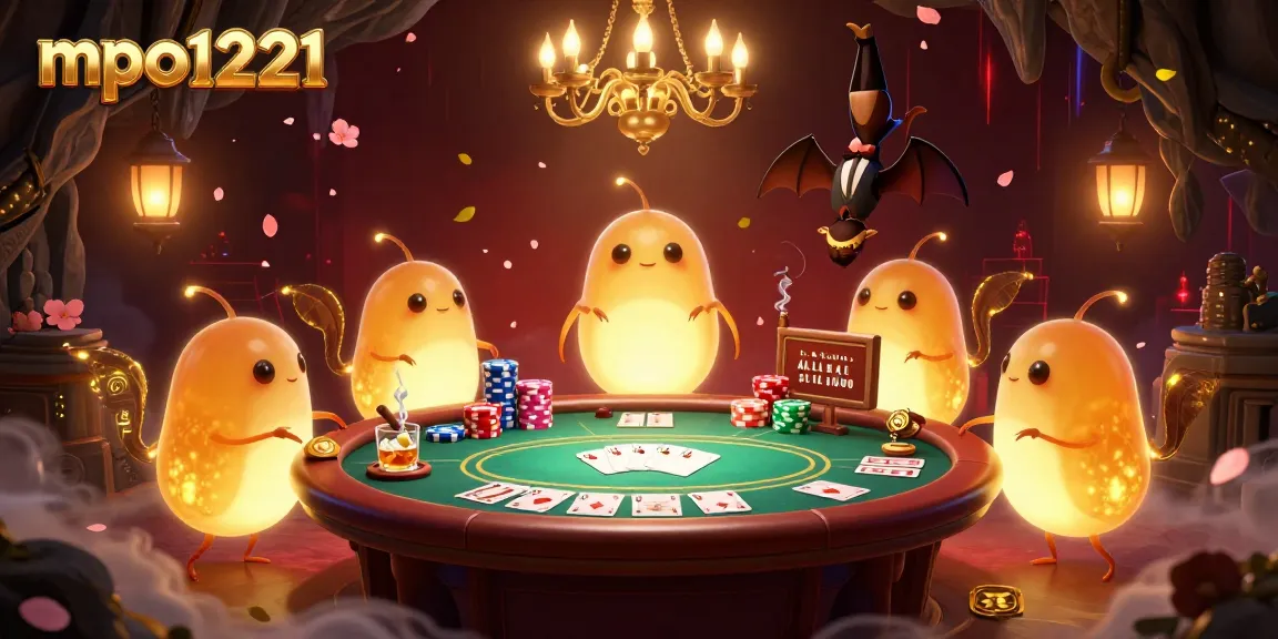 Participate in exciting games at mpo1221 casino with a vibrant glowworm-themed 3D illustration.