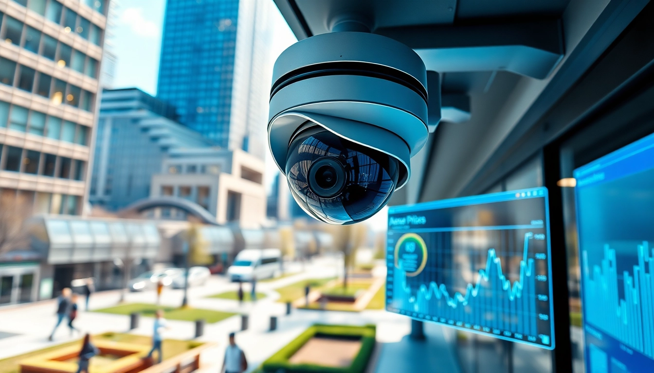Showcasing security camera analytics technology monitoring city streets for enhanced safety.