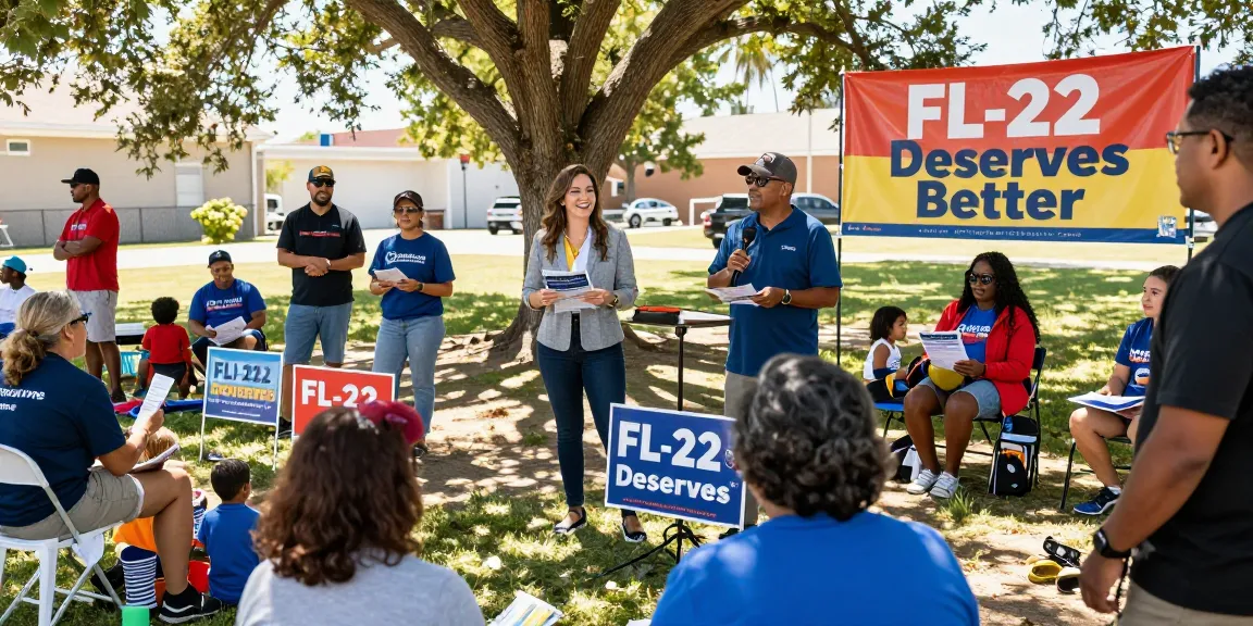 Community event showcasing Casey Askar's campaign for FL-22, emphasizing transparency and engagement.